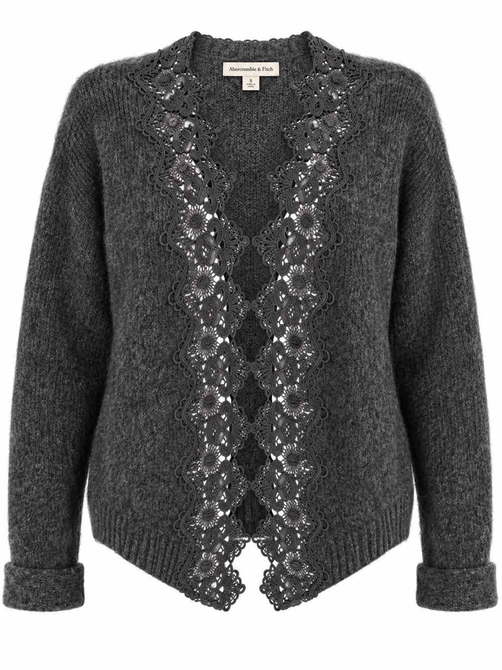House of Harlow 1960 Charcoal Lace-Trim Open Cardigan